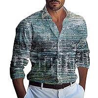Long Sleeve Shirts for Men Loose Button Up Shirt Casual Summer Beach Shirt with Print Fashion Lightweight Tops