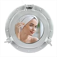 Silver Deco Powder Coated Premium Nautical Aluminum Pirate's Ship's Porthole Clock Mirror & Window | Exclusive Wall Decor Accent (10 Inches, Mirror)