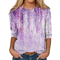 3/4 Length Sleeve Womens Tops Cotton Womens Tops Crewneck Cute Shirts Casual Print Trendy Tops T Shirt Summer Blouse