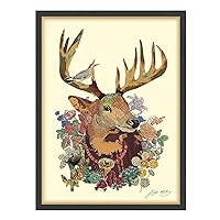 Empire Art Direct Mr. Deer Dimensional Collage Handmade by Alex Zeng Framed Graphic Wall Art Ready to Hang, 25