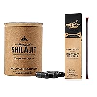 NATURAL SHILAJIT Capsules (1-2 Months Supply) - 60 Count & Shilajit Honey Sticks Resin Mixed with Raw Honey (7 Sticks)