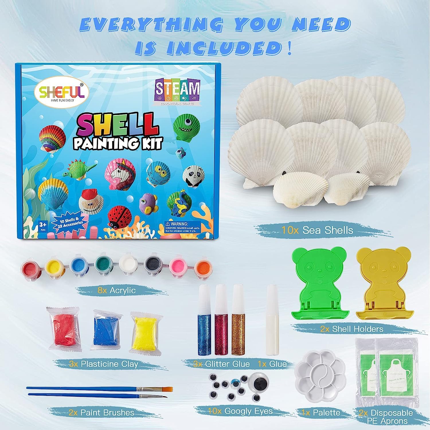 Shell Painting Kit-Arts and Crafts for Girls and Boys Ages 4-12,Craft Kits, Creative Art Supplies for Kids,Birthday Christmas Gifts Painting Toys for 4 5 6 7 8 9 10 11 12 Year Old Kids Activities