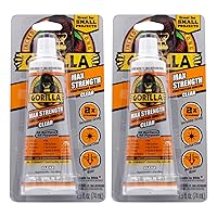 Gorilla Max Strength Clear Construction Adhesive, 2.5 Ounce Squeeze Tube, Clear, (Pack of 2)