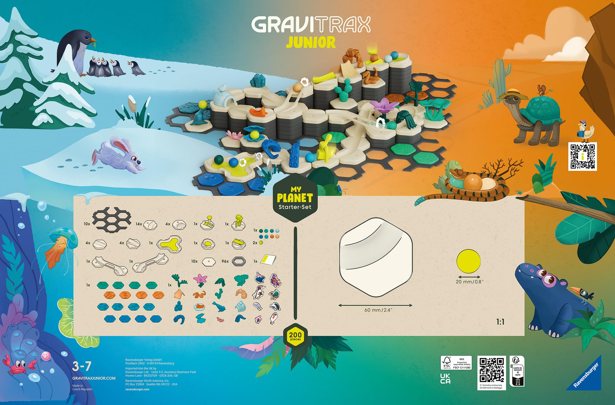 Ravensburger - Gravitrax Junior - Starter Set XXL My Planet 200 pieces - Ball track - Creative building game - Building ball course - From 3 years old - French version - 27059