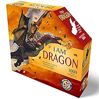 Madd Capp: I Am Dragon - 1000 Piece Dragon Shaped Jigsaw Puzzle, 41x20 Finished Size, Includes Educational Fun Fact Booklet, Fantasy Puzzle