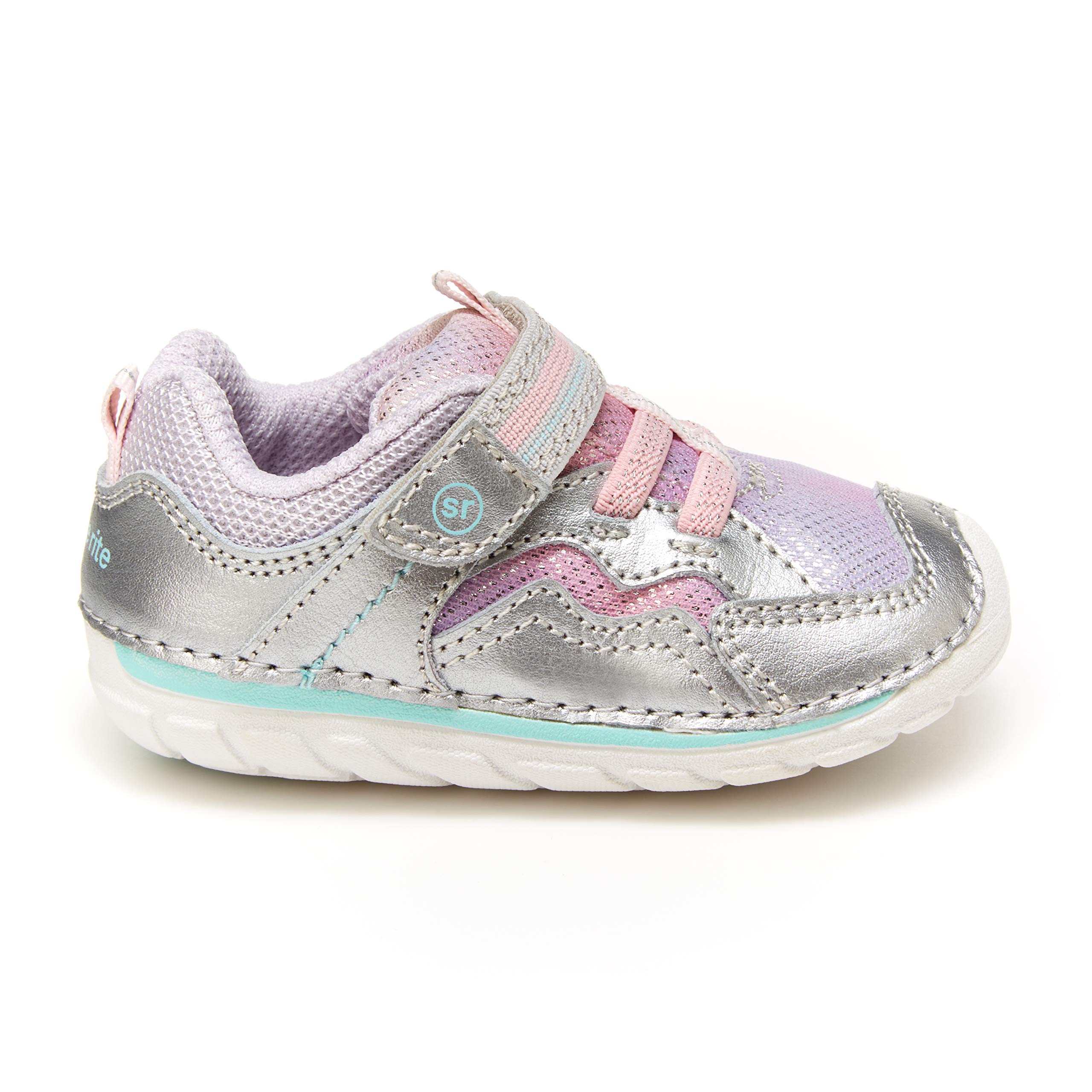 Stride Rite baby girls Soft Motion Kylo Sneaker, Silver/Multi, 4.5 Wide Toddler US