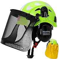 Aolamegs Chainsaw Helmet with Full Face Shield and Ear Protection and Waterproof Neck Shade -OSHA ANSI Z89.1 Forestry Safety Helmet with Face Shield and Ear Muffs,Vented Welding Helmet Grinding Shield
