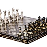 Collectible Premium Luxury Large Size 14X14 Inch Brass Solid Metal Chess Set for Adults and Kids Handmade Chess Board Pieces Game Brass Chess Set, Silver & Black