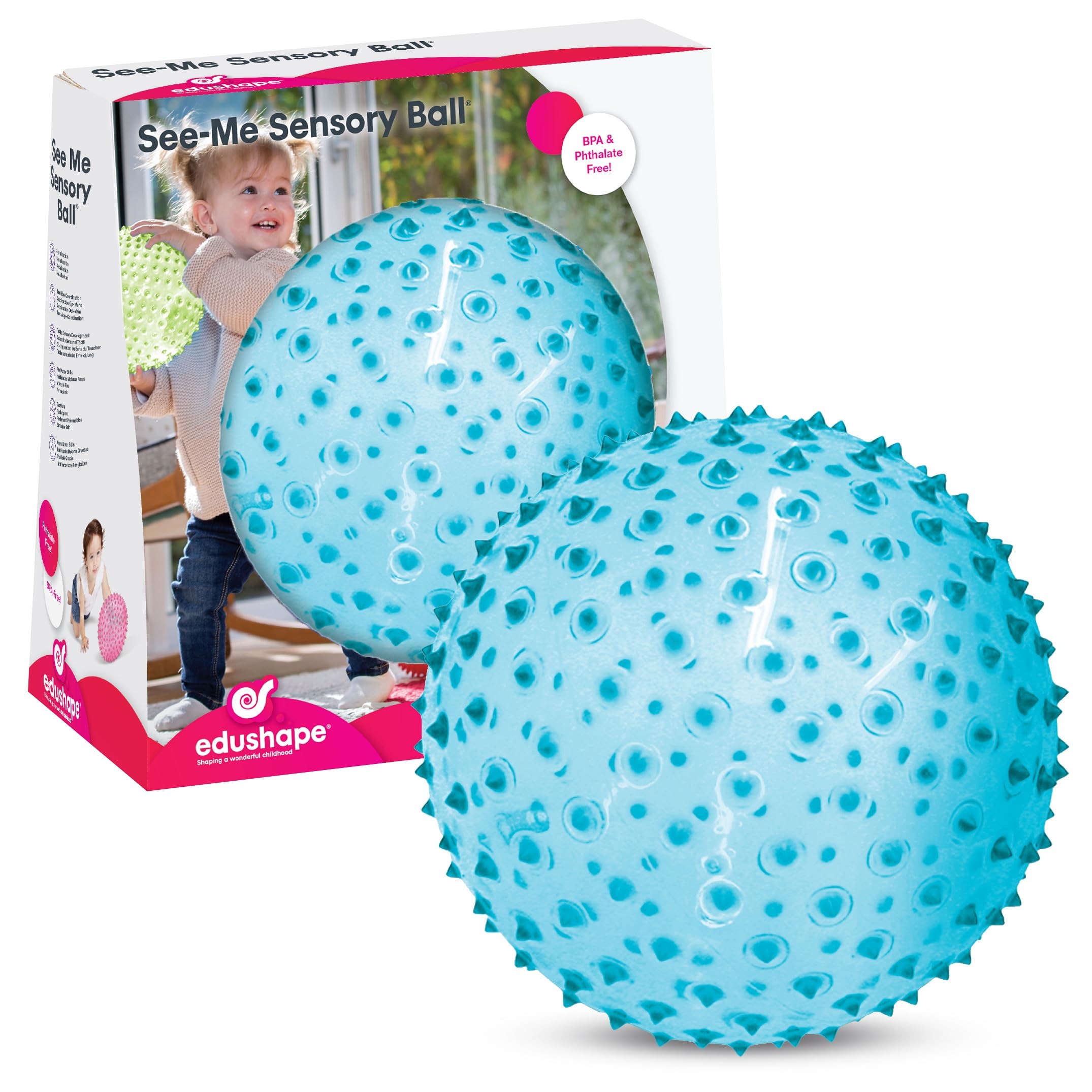 Edushape The Original Sensory Ball for Baby - 7” Transparent Trendy Color Baby Ball That Helps Enhance Gross Motor Skills for Kids Aged 6 Months & Up - Pack of 1 Vibrant & Unique Toddler Ball for Baby