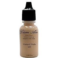 Large Bottle Airbrush Makeup Foundation Matte Finish M3 Natural Nude Water-based Makeup Long Lasting All Day Without Smearing Running, Fading or Caking 0.50 Oz Bottle By Glam Air