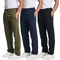 Real Essentials 3 Pack: Men's Tech Fleece Athletic Casual Open Bottom Sweatpants with Pockets (Available in Big & Tall)