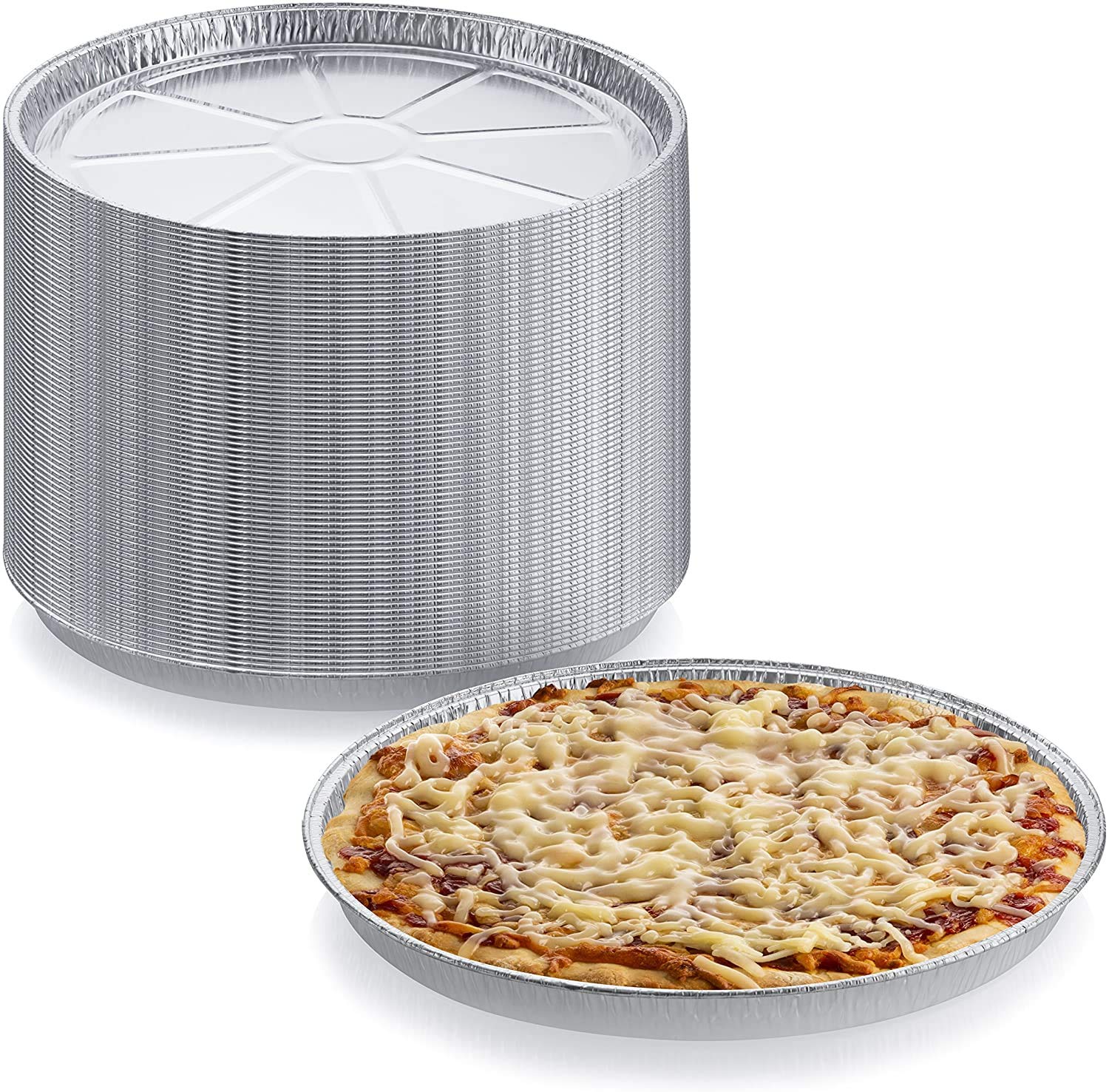 DCS Deals Pack of 12 Disposable Round Foil Pizza Pans – Durable Pizza Tray for Cookies, Cake, Focaccia and More – Size: 12-1/4