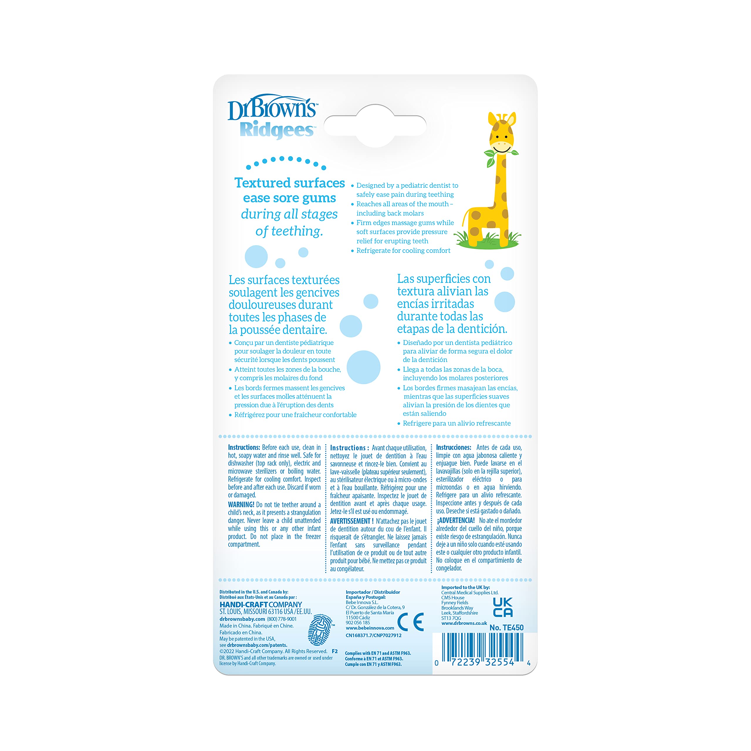 Dr. Brown’s Ridgees Giraffe, Massaging Baby Teether, Designed by a Pediatric Dentist, BPA Free, 3m+