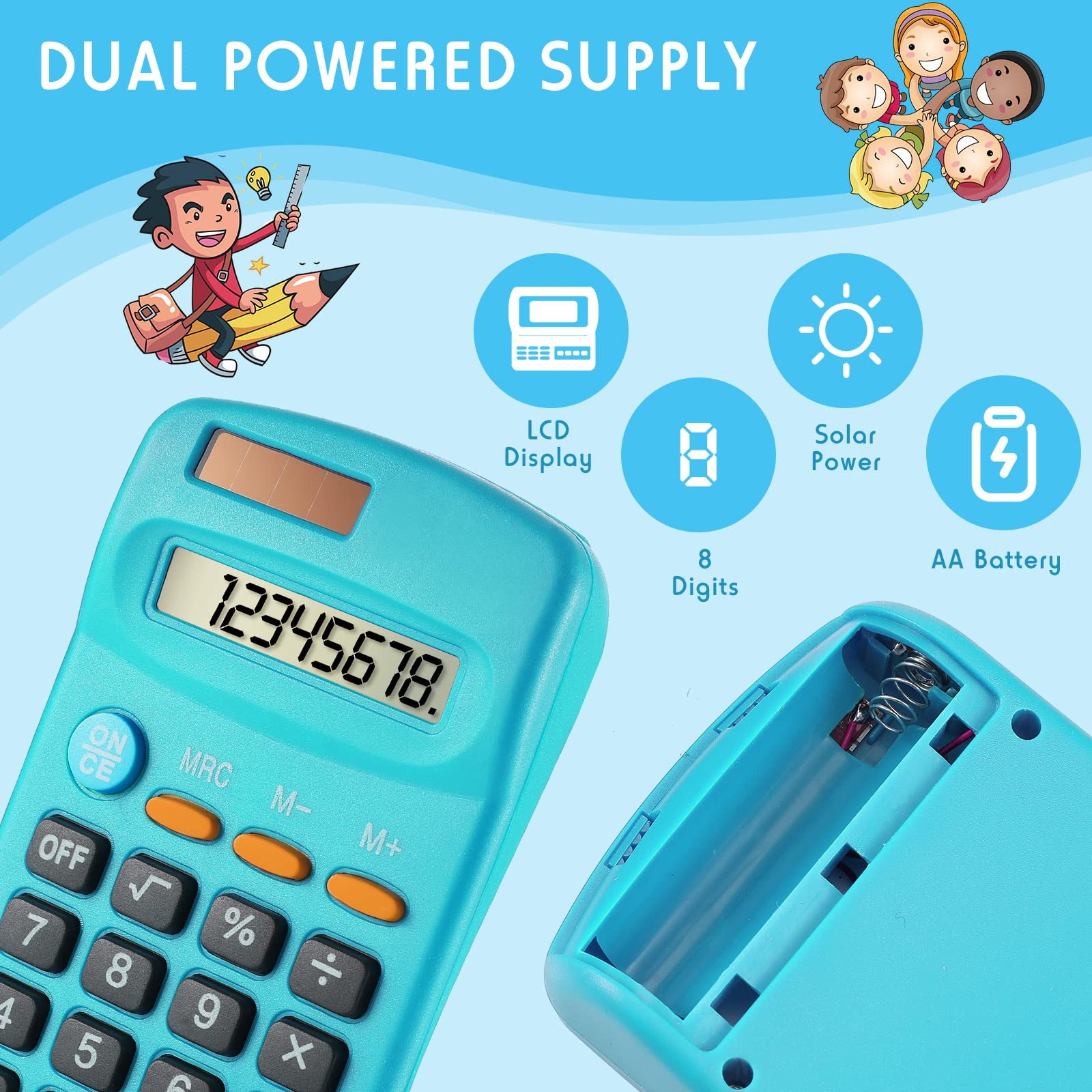 Konohan 20 Packs Pocket Size Mini Calculator Basic Calculators for Students 8 Digit Display Solar Battery Dual Power Small Desktop Home Office School Kids, 4 Colors, Black,Blue,Purple
