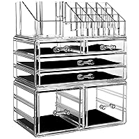 Makeup Organizer Skin Care Large Clear Cosmetic Display Cases Stackable Storage Box With 6 Drawers For Vanity,Set of 3