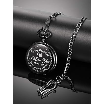 Hicarer Father's Day Pocket Watch Gift for Grandpa - Best Grandpa Ever - from Granddaughter Grandson to Grandfather Pocket Watch with Chain