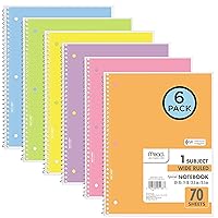 Mead Spiral Notebooks, 6 Pack, 1-Subject, Wide Ruled Paper, 8