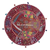 Round Bohemian Floor Pillow Boho Pink 28 Inch Patchwork Lounger Pouffe Footstool Home Decor Embroidered Vintage Cotton Indian Floor Cushion Adult 28x28