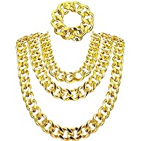 Jadive 4 Pcs Hip Hop Necklace Chain Bracelet Fake Chunky Cuban Necklace Stainless Steel Punk Jewelry for 80s 90s Rapper