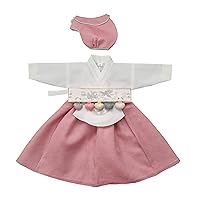Korean Traditional Clothing Hanbok Girl Baby 100th Days First Birthday Dol Party Celebrations White Pink HGGH04