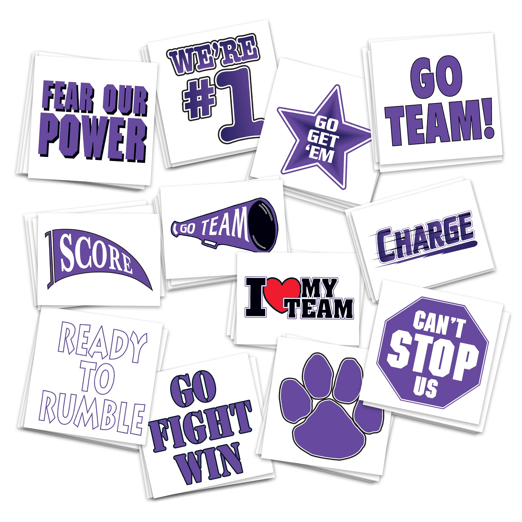 Team Spirit Temporary Tattoos | Pack of 48 | MADE IN THE USA | Skin Safe | Removable (Purple)