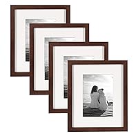 Gallery Wood Photo Frame Set for Customizable Wall or Desktop Display, Walnut Brown 8x10 matted to 5x7, Pack of 4