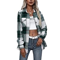 PEHMEA Women's Casual Flannel Plaid Button Down Long Sleeve Shacket Jacket with Pockets