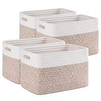 4 Pack Shelf Baskets for Organizing Home - Perfect for Toys, Books, and Clothes, Versatile Woven Storage Baskets with Handles, Durable Cube Storage Bins, 12.7''Lx9''Wx7.8''H, Brown & White