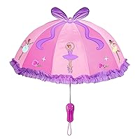 Pink Ballerina Umbrella for Girls w/Fun Ballet Dancers, Pop-Out Ribbon, Pointe Shoe Handle