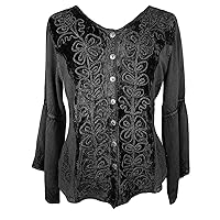 Agan Traders Long Sleeve Velvet Blouses for Women - Vintage Style Renaissance Button Down Rich Embroidered Tops for Women