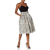 Eliza J Women's Spaghetti Strap ITY TOP with Animal Print Party Skirt Dress, Black Gold, 6 Petite