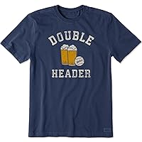 Life is Good Men's Crusher T, Short Sleeve Cotton Graphic Tee Shirt, Double Header Baseball & Beer
