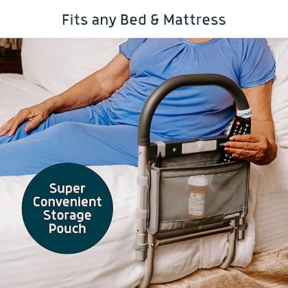 Lunderg Bed Rails for Elderly Adults Safety - with Motion Light & Storage Pocket - Bed Railings for Seniors & Surgery Patients - The Bed Cane Fits Any Bed & Makes Getting in & Out of Bed Much Easier