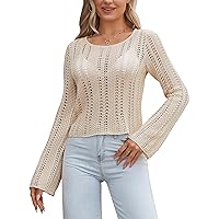 Blooming Jelly Women Crochet Crop Tops Summer Trendy Going Out Y2K Long Bell Sleeve Top Sexy Hollow Out Lace Shirts