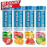 Venture Pal Chewable Fast-Melt Electrolyte Tablets - Sugar Free Fizzy Salt Tablets for Running Hiking Cycling Sports Nutrition | Keto Friendly | Vegan | Variety Pack | 4 Pack (80 Tablets)