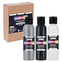 U.S Art Supply Black, White, Gray Surface Primer Airbrush Paint, 3 Color Set, 4 oz - Ready-To-Spray, Water-Based Acrylic Polyurethane - Artist Priming, Plastic, Metal, Canvas, Wood, Hobby Models Craft