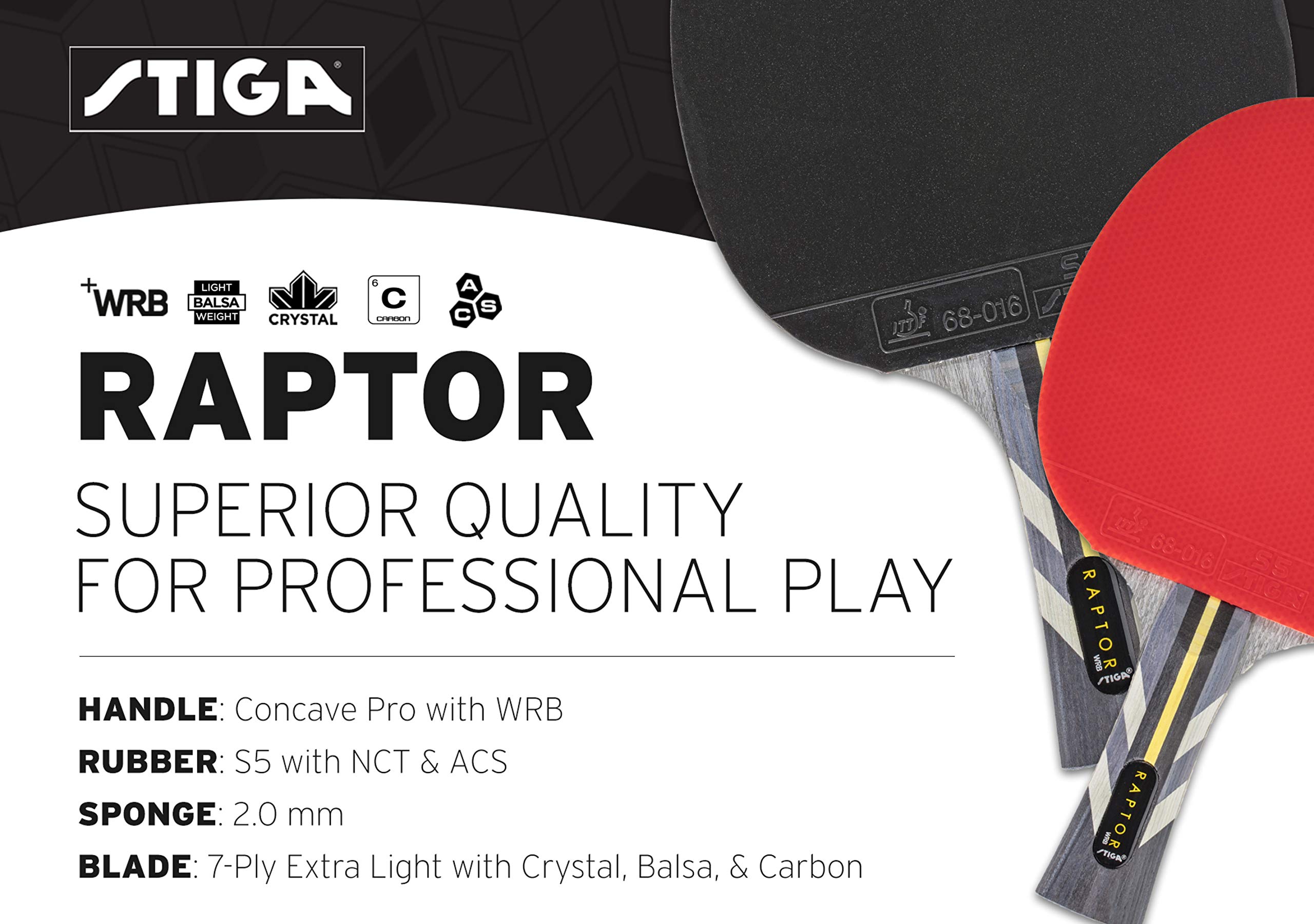 Stiga Raptor 7-Ply Extra Light Carbon/Balsa Ping Pong Paddle NEW IN PACKAGING 