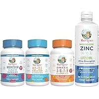MaryRuth's Vitamin K2 D3 Calcium Gummies, Magnesium Gummies, Omega 3-6-7-9, and Liquid Zinc, 4-Pack Bundle for Bone Support, Calcium Absorption, Calm & Relaxation, and Immune Support & Overall Health