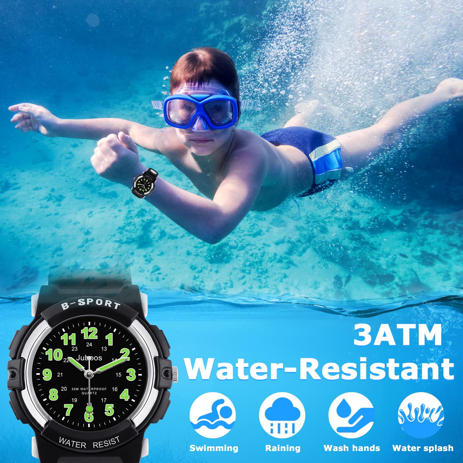 CKV Kids Watch for Boys Girls Ages 5-12, Waterproof Time Teacher Easy to Read Analog Sport Outdoor Children Watches with Soft Band for Kids Gift