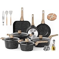 Pots and Pans Set - Caannasweis Nonstick Granite Stone Cookware Sets, Induction casseroles & Saucepan & Frying Pans for Cooking, PFOS PFOA Free, Grill Pan Black