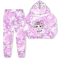 MGA Girl's 2-Pack LOL Surprise Jogger Pant Set with Hoodie, 3D Horn and Ears, Tie Dye Multi-Color