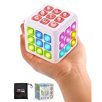 Cubik LED Flashing Cube Memory Game - Electronic Handheld Game, 5 Brain Memory Games for Kids STEM Sensory Toy Brain Game 3D Puzzle Fidget Light Up Cube Stress Relief Fidget Toy (White)
