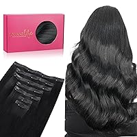 WENNALIFE Seamless Clip In Hair Extensions, 18 Inch 130g 7pcs Jet Black&Self Adhesive Eyelashes Lash Clusters
