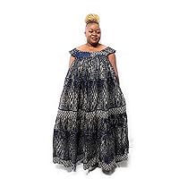 African Traditional Attire,Traditional Boubou Handmade Authentic Women toghu from Cameroon Hand Embroidered African Traditional Attire Gown Kaba(One Size Fits All) Multicolor