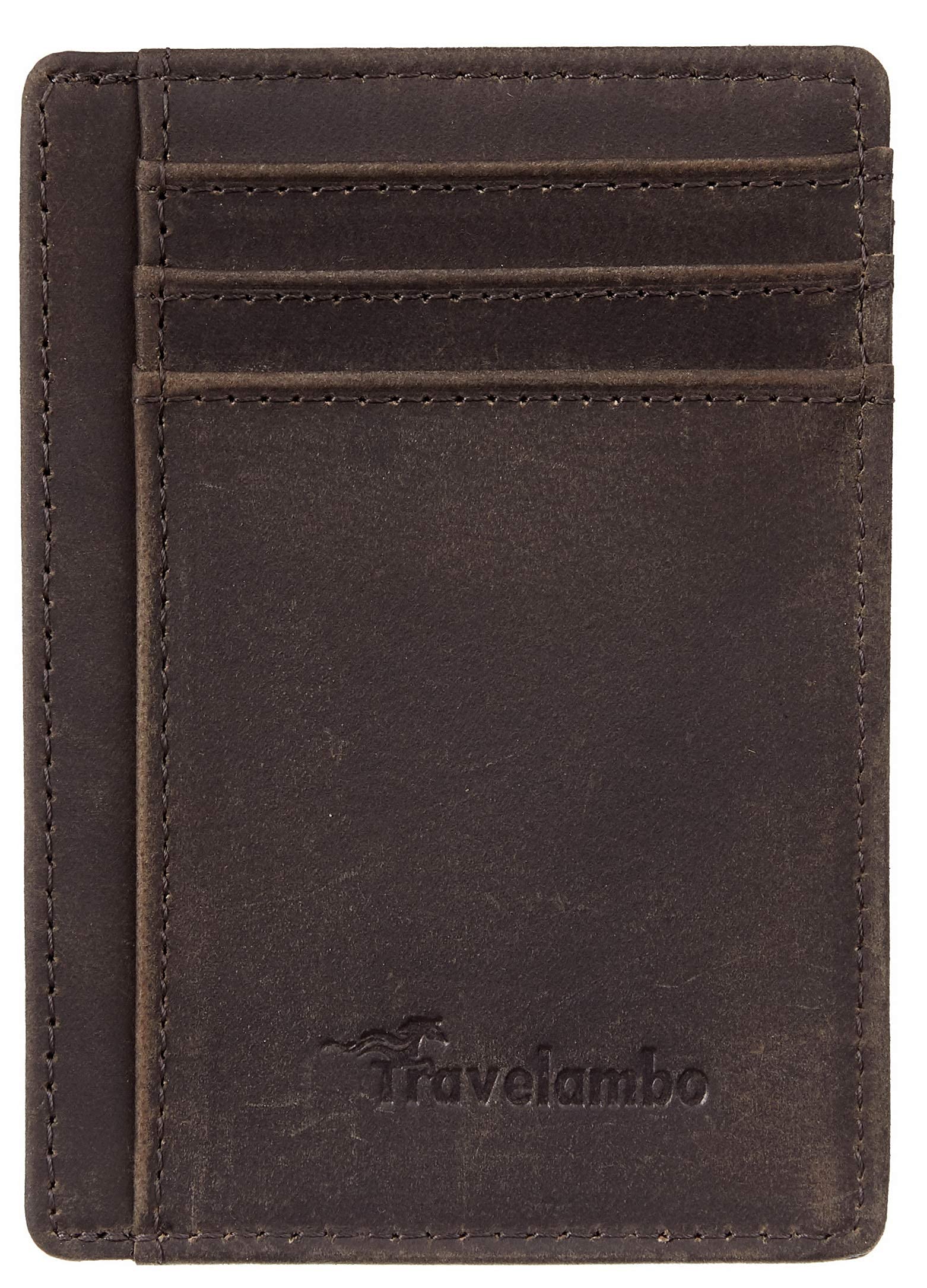 Travelambo Front Pocket Minimalist Leather Slim Wallet RFID Blocking