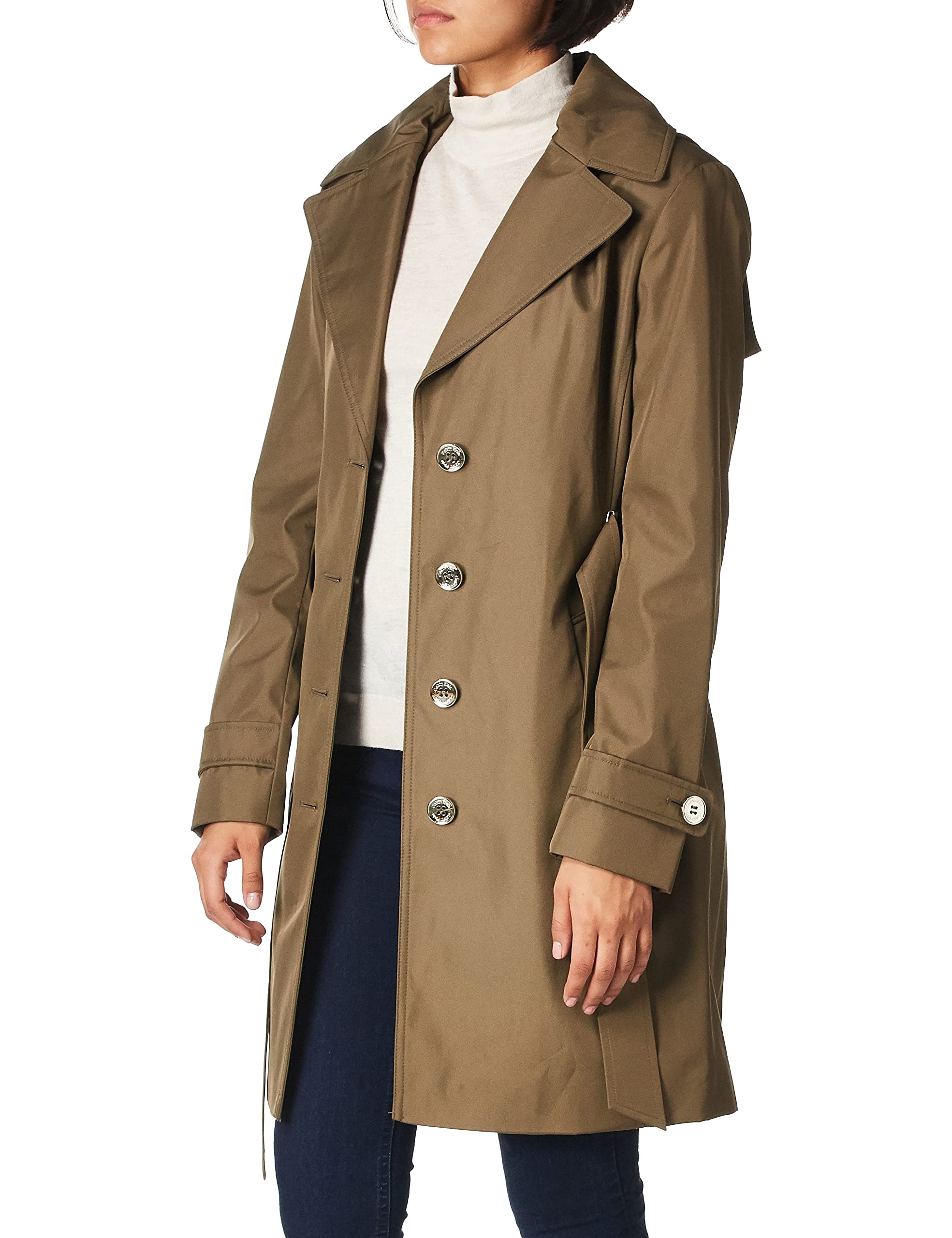 Calvin Klein Women's Single Breasted Belted Rain Jacket with Removable Hood