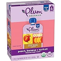 Plum Organics Stage 2 Organic Baby Food - Peach, Banana, and Apricot - 4 oz Pouch (Pack of 4) - Organic Fruit and Vegetable Baby Food Pouch
