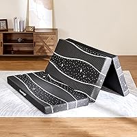 Sweetnight Portable Tri Folding Mattress Foldable - 4-inch Foldable Mattress with Removable & Breathable Cover | Comfy Soft Double-Sided Tri-Fold Mattress |Star Pattern （Queen）