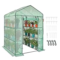 VEVOR Walk-in Green House, 55.5 x 55.5 x 78.7 inch, Portable Greenhouse with Shelves, High Strength PE Cover with Roll-up Zipper Door and Steel Frame, Set Up in Minutes, for Planting and Storage
