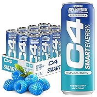 C4 Smart Energy Drink – Boost Focus and Energy with Zero Sugar, Natural Energy, and Nootropics - 200mg Caffeine - Blue Raspberry (12oz Pack of 12)